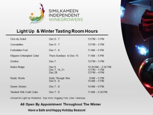 Light up and winter tasting hours 2019